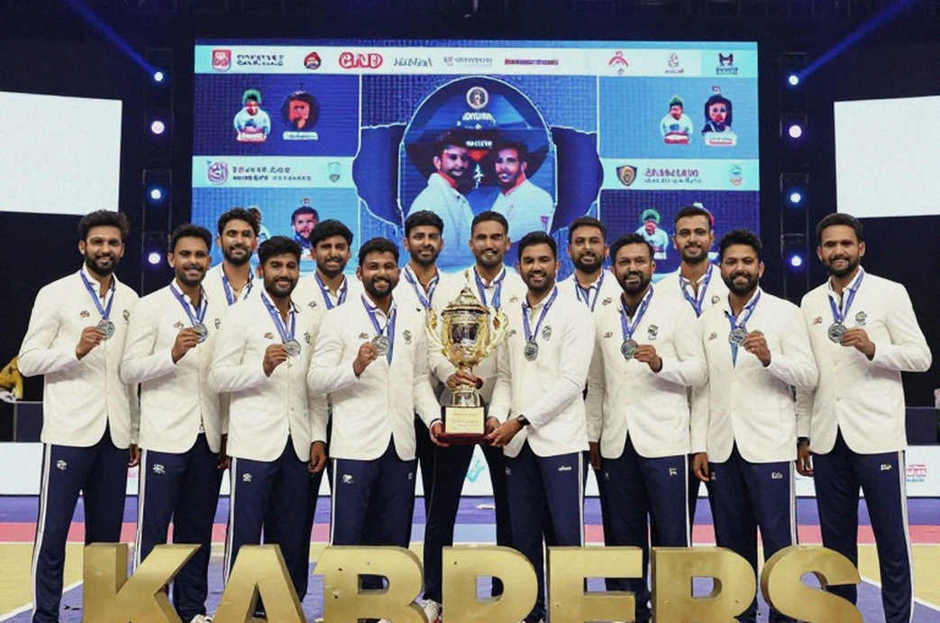 কমনওয়েলথ কাবাডি চ্যাম্পিয়নশিপ ২০২৬: লোগো যেখানে চার ডিফেন্ডার এঁকে একটা ফাঁদ ঢাকছে